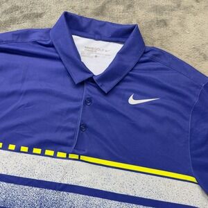 Nike Golf Dri-FIT Polo Shirt Athletic Fit Striped Blue White Men's L